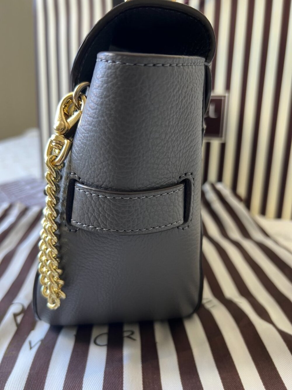 NWT Henri Bendel Uptown Satchel Gray Pebbled Leather Convertible Crossbody - Picture 8 of 16